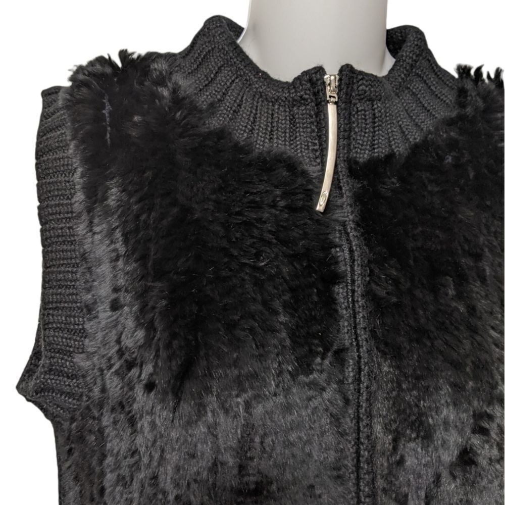 CABO Rabbit Fur Wool Minimalist Zip Front Vest L - Picture 2 of 6